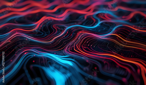 Colorful wavy neon lines background on black