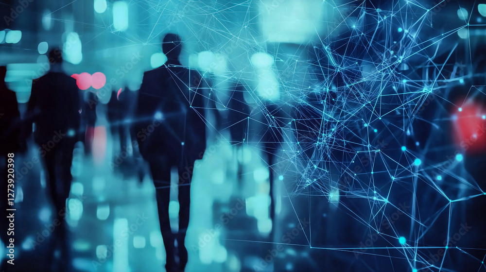 Fototapeta premium Network, Global communication. Interconnected business nodes and human resources collaboration, teamwork, web, connection