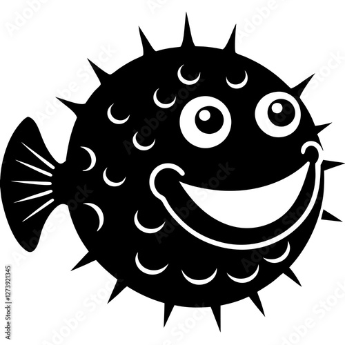 Cartoon puffer fish smiling silhouette vector illustration