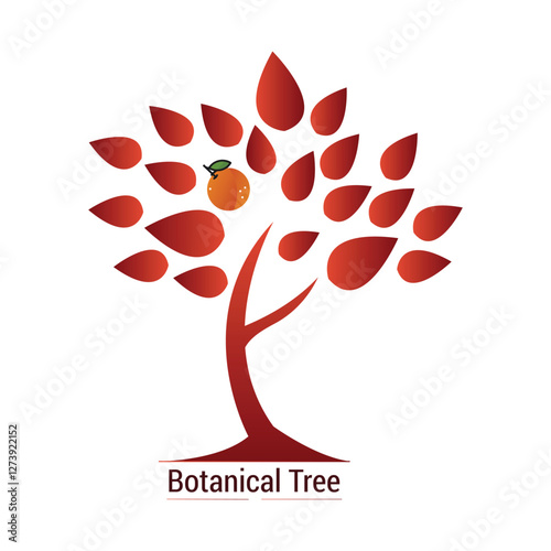 Stylized Red Tree Logo – Abstract Botanical Design with Teardrop Leaves and Vibrant Gradient
