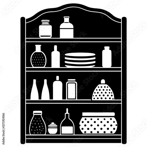 Display shelf with products silhouette vector illustration