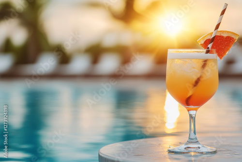 Refreshing drink by pool pure bliss and sunny relaxation photo