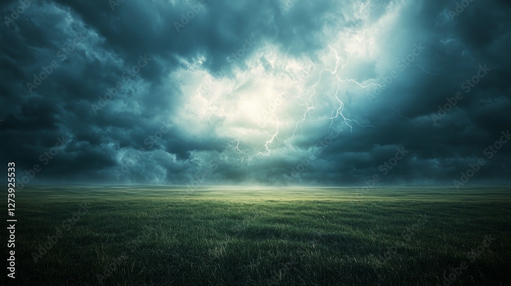 Fototapeta premium Dramatic Thunderstorm with Dark Clouds and Flashing Lightning
