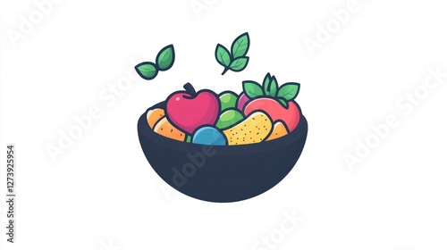 Colorful fruit salad in a bowl, healthy eating concept, illustration photo