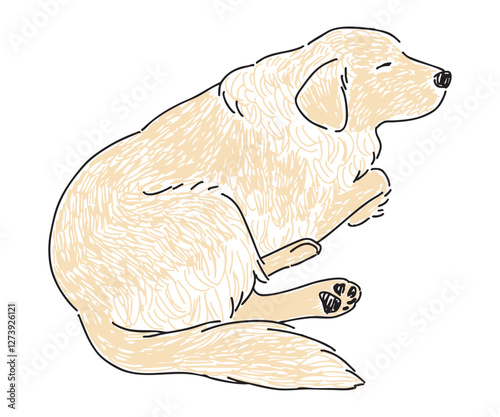 眠っているゴールデンレトリバーの手書きイラスト