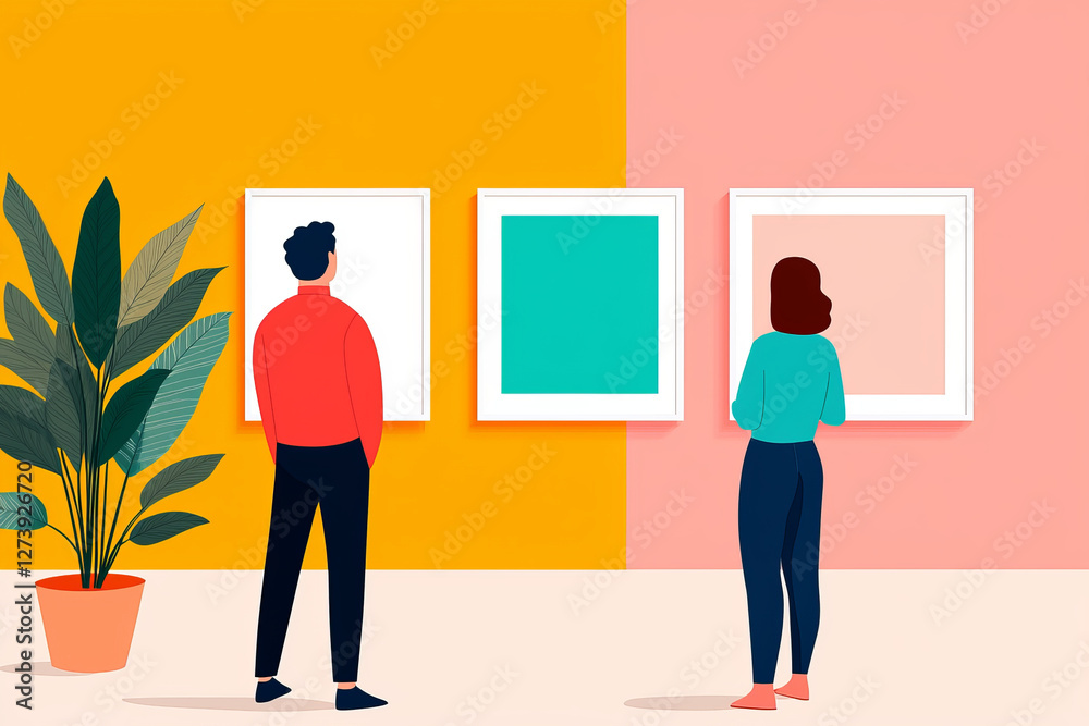 Obraz premium Visitors exploring exhibition marveling at artistry displayed