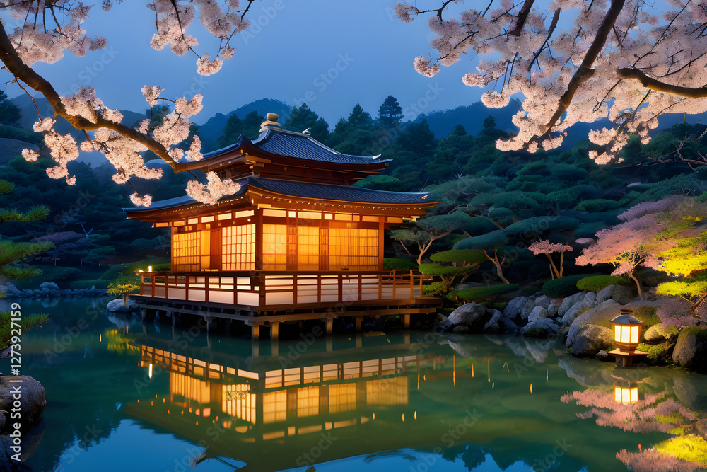 Fototapeta premium Illuminated Kyoto at night. generated by AI.