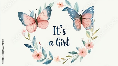 Watercolor butterflies and flowers announce 
