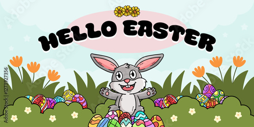 Happy Easter Egg Hunting Poster Panoramic Banner 