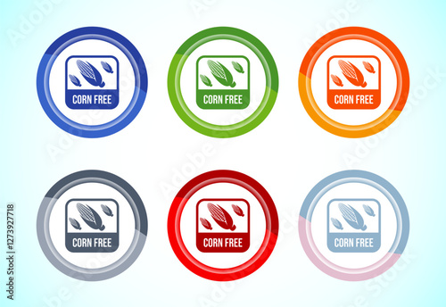 Corn free icon design illustration. Natural products, allergens, Food Intolerance. 6 color button design set