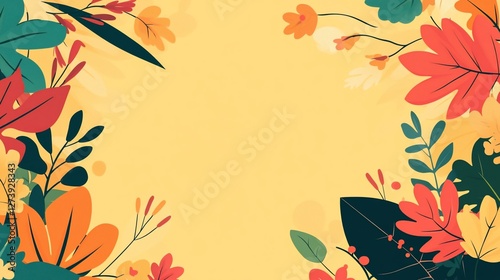 Autumn floral frame with yellow background.