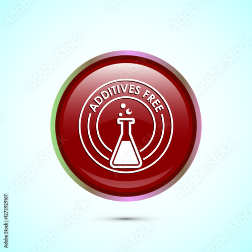 Additives free icon design illustration. No additives symbol for food packaging, Red color round button design