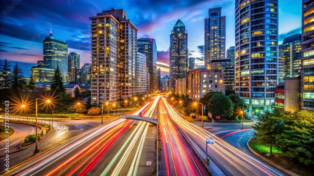 Vancouver Downtown Night Traffic Light Trails, Cityscape, Landmarks, Travel Photography Vancouver Downtown Night Traffic Light Trails, Cityscape, Landmarks, Travel Photography