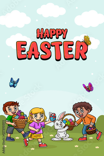 Happy Easter Egg Hunting Poster Vertical Banner