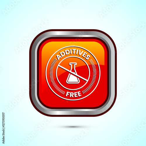 Additives free icon design illustration. No additives symbol for food packaging, Orange color square button design