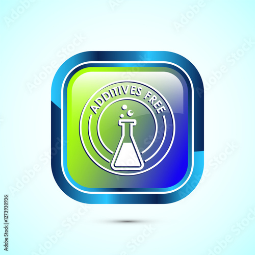 Additives free icon design illustration. No additives symbol for food packaging, Glossy square button design