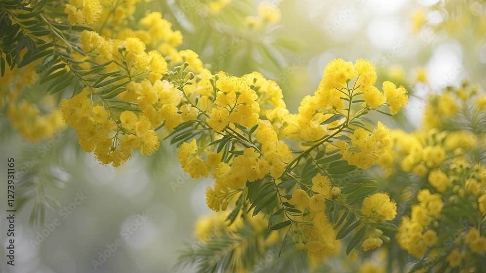 Radiant Golden Wattle Blooms in the Afternoon Sun Radiant Golden Wattle Blooms in the Afternoon Sun