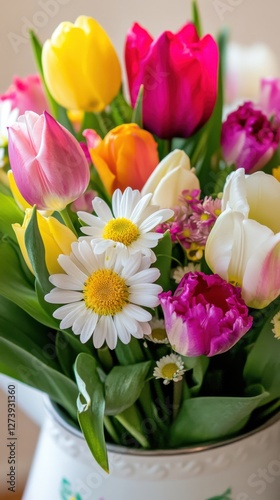 Wallpaper Mural Bright and colorful bouquet of seasonal flowers in a decorative vase on a light background Torontodigital.ca