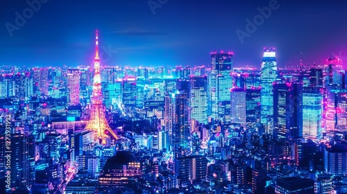 Wallpaper Mural Vibrant Night Cityscape of Tokyo with Iconic Tower and Neon Lights Torontodigital.ca