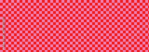 red Chess board, checkerboard banner template. Red  checkers squares. Abstract checkered checkerboard for game. Grid geometric rectangle shape. Race flag. Retro mosaic floor
