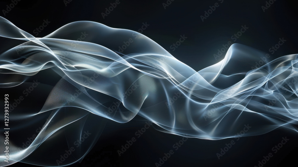 Naklejka premium Translucent waves of smoke create mesmerizing flow against dark background, evoking sense of calm and mystery