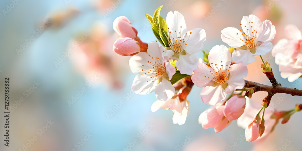 Obraz premium horizontal spring banner with flowers, place for text