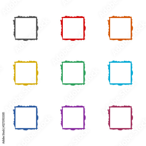 Grunge frame icon isolated on white background. Set icons colorful