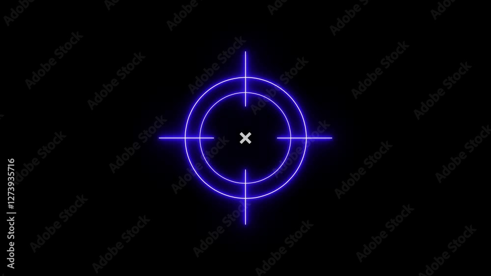 Neon line sniper gun goal target symbol icon, with digital screen effect including twitch, noise and glitch effects. Neon line sniper gun goal target symbol icon, with digital screen effect including twitch, noise and glitch effects.