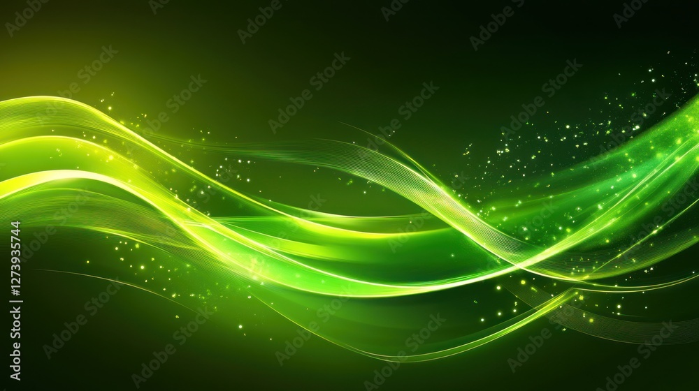 Fototapeta premium Abstract green glowing wave background.