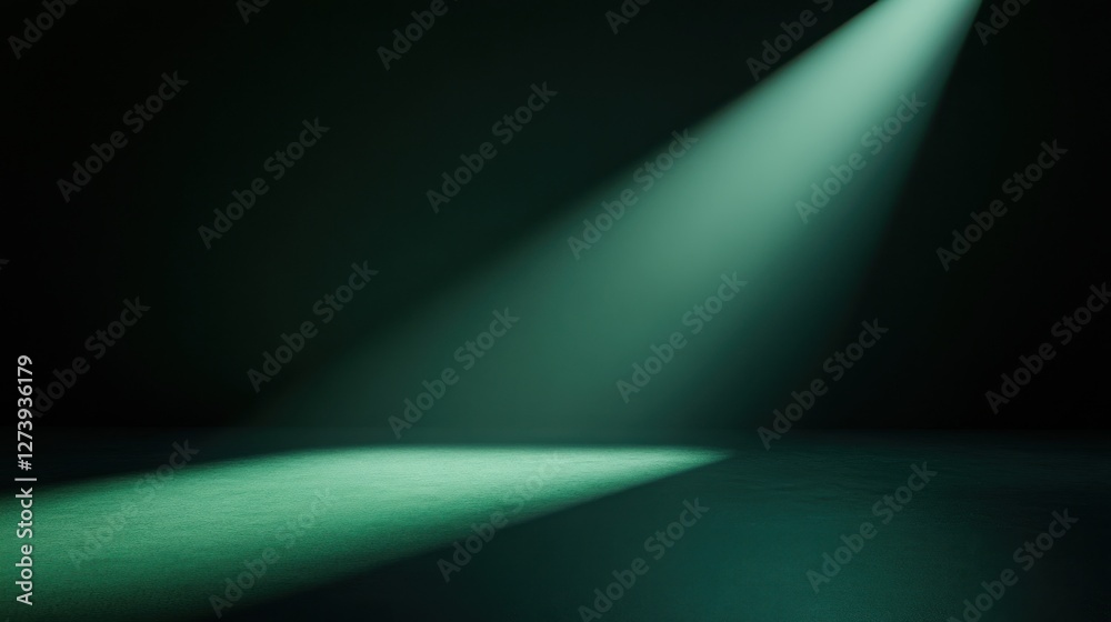 Fototapeta premium Dark green spotlight illuminating empty stage.