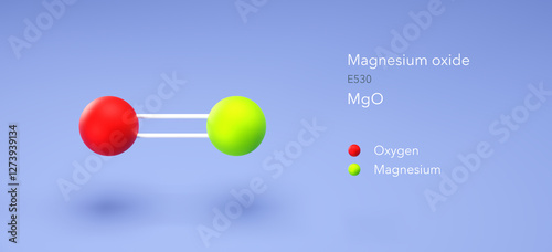 magnesium oxide molecule, molecular structure, e530 3d model, Structural Chemical Formula and Atoms with Color Coding