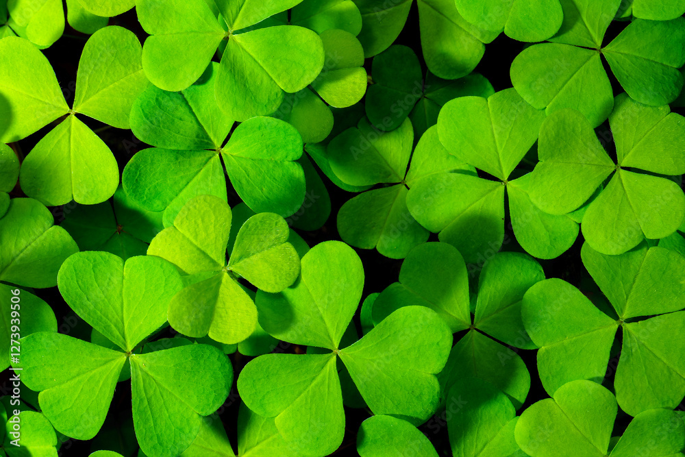 Background with green clover leaves for Saint Patrick's day. Abstract backdrop for design with a shamrock. Sping nature pattern. Background with green clover leaves for Saint Patrick's day. Abstract backdrop for design with a shamrock. Sping nature pattern.