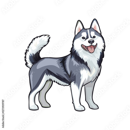 Full body of vector cartoon character siberian husky breed dog for design. illustration potrait of siberian husky dog isolated 