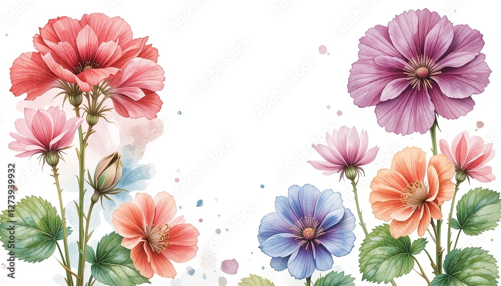 Fototapeta premium Colorful floral arrangement nature digital illustration vibrant close-up gigapixel