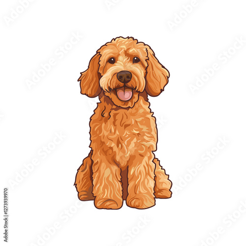 Vector golden doodle dog. Set of goldendoodle dogs for graphic, content, etc. Cute golden labradoodle puppy. Vector illustration of a dog. Vector of poodle dogs design