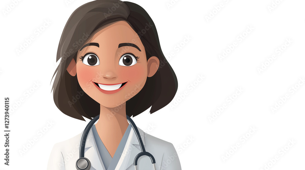 Smiling female doctor in a white coat with a stethoscope around her neck, friendly and professional look, isolated on a transparent background Smiling female doctor in a white coat with a stethoscope around her neck, friendly and professional look, isolated on a transparent background