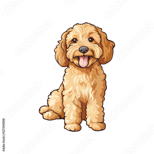 Vector golden doodle dog. Set of goldendoodle dogs for graphic, content, etc. Cute golden labradoodle puppy. Vector illustration of a dog. Vector of poodle dogs design