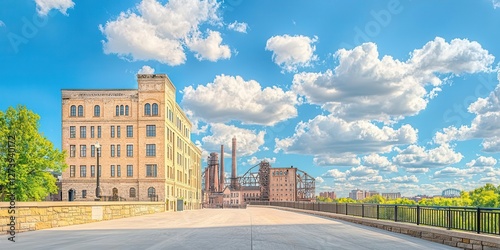the historic Mill City Museum in Minneapolis, with its industrial architecture under a partly cloudy sky