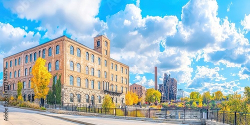 the historic Mill City Museum in Minneapolis, with its industrial architecture under a partly cloudy sky