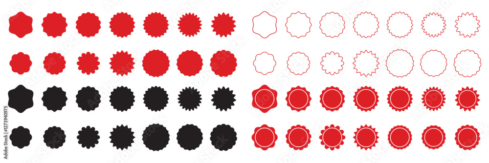 Blank badge sticker label and red starburst set