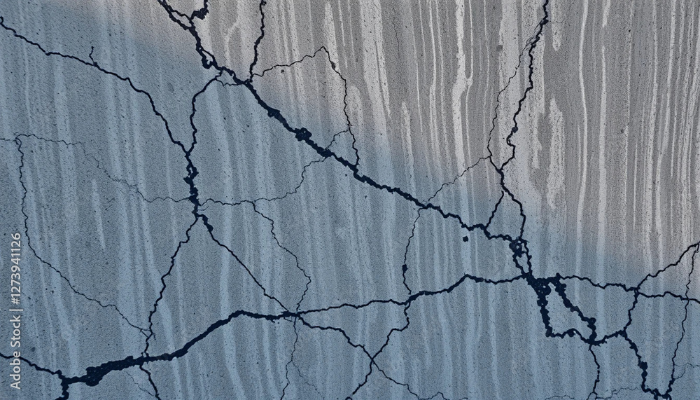 Fototapeta premium Abstract Blue and Gray Wall with Cracks and Dripping Paint