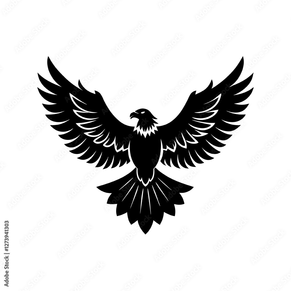 Obraz premium An eagle soaring high with its wings spread wide on white background