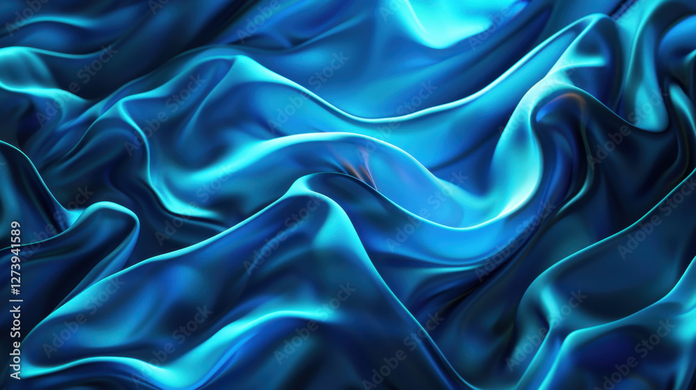 Fototapeta premium Sleek blue fabric waves create mesmerizing texture, showcasing depth and movement. rich tones evoke sense of luxury and elegance, perfect for various design applications