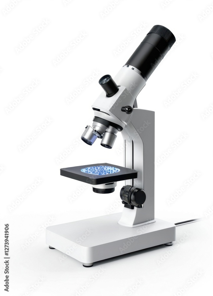 Microscope isolated on a white background for scientific research and laboratory use Microscope isolated on a white background for scientific research and laboratory use