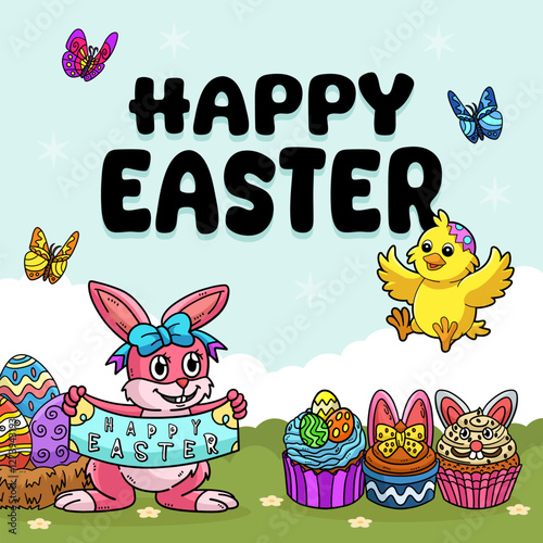 Hello Easter Egg Hunting Poster Square Banner