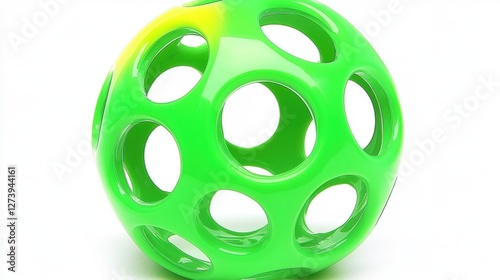 Vibrant Green Perforated Ball Toy with Geometric Hole Pattern on White Background photo