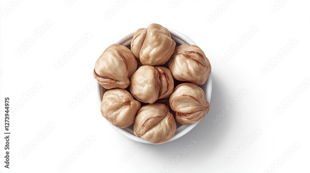 Top View of Steamed Buns Arranged in White Bowl on White Background Food Photography Top View of Steamed Buns Arranged in White Bowl on White Background Food Photography