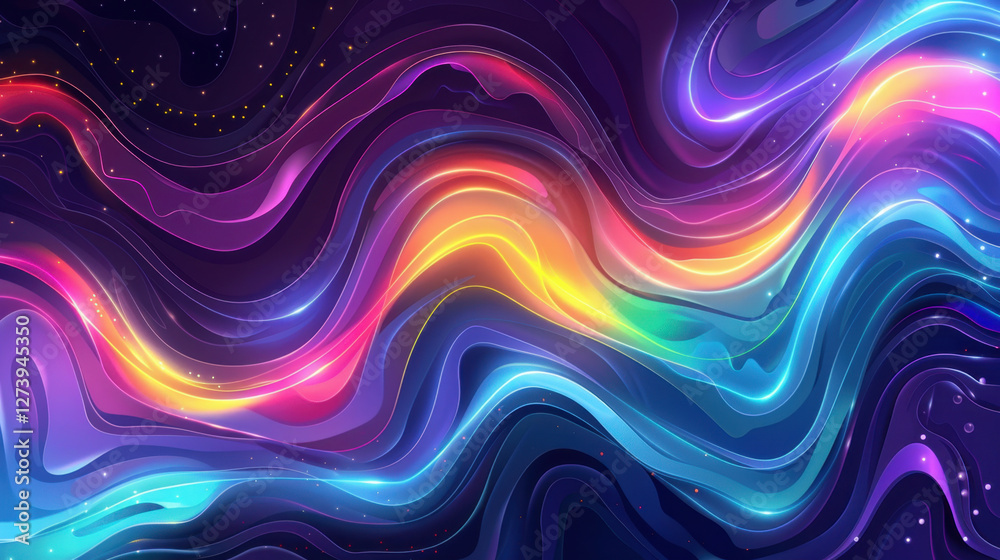 Obraz premium Vibrant abstract waves in rainbow colors create mesmerizing flow against dark background, evoking sense of movement and energy