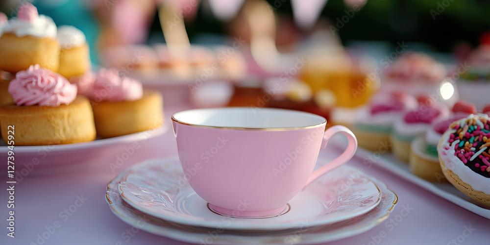 Pink Teacup, Cupcakes, and Cookies at a Party Pink Teacup, Cupcakes, and Cookies at a Party