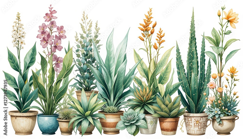 Fototapeta premium Indoor plant collection home digital art bright environment close-up nature inspiration